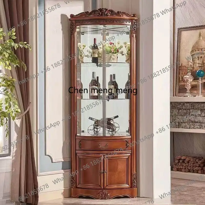 

American Triangular Wine Cabinet Solid Wood Particularly Corner Wine Cabinet Accent Household Bar Furniture