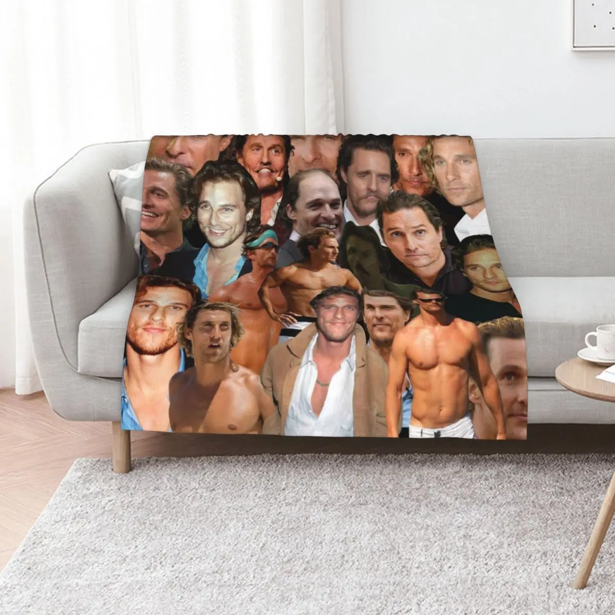 Matthew McConaughey photo collage Throw Blanket Sofas Large Summer wednesday funny gift halloween Blankets