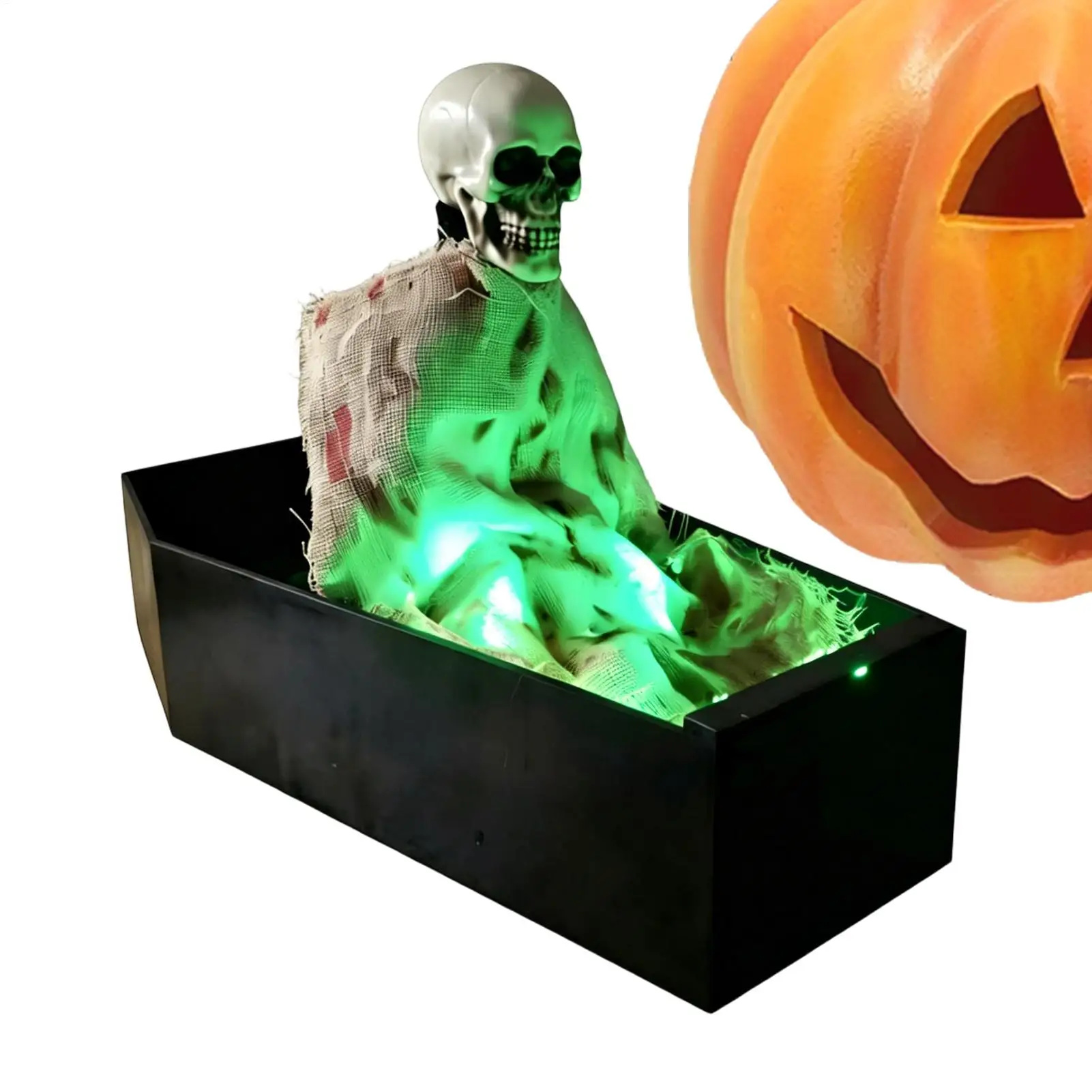Halloween Skeleton Voice Activated Spooky Figure in Coffin Skeleton with Scary Sounds Green LED Halloween Decoration Party prank