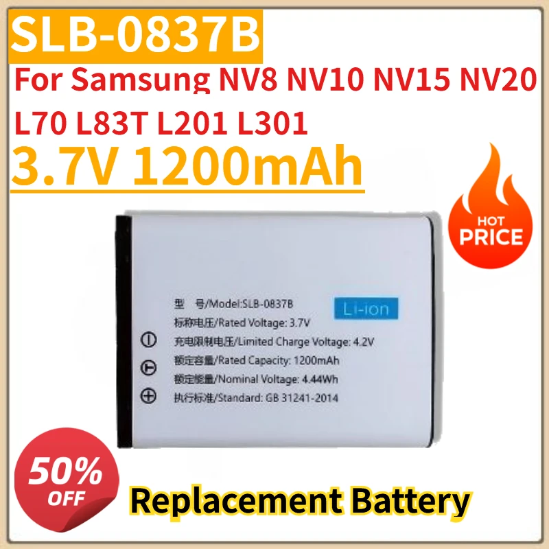 

High Quality New SLB-0837B Camera Battery 3.7V 1200mAh For Samsung NV8 NV10 NV15 NV20 L70 L83T L201 L301