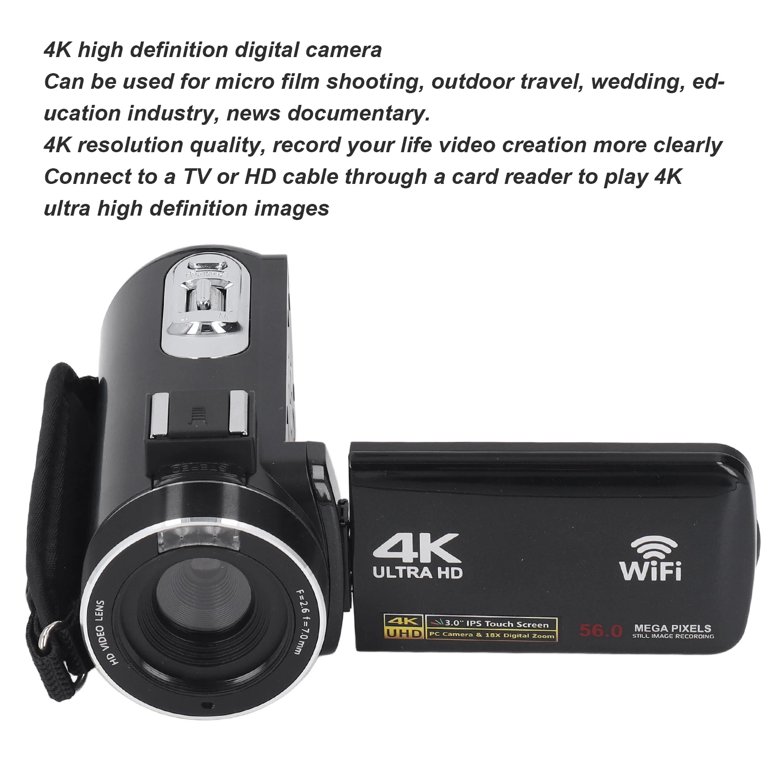 Video Camera Camcorder Face Detection Loop Recording 4K Ultra HD Video Camera 3 Inches for News Documentary for Outdoor Travel
