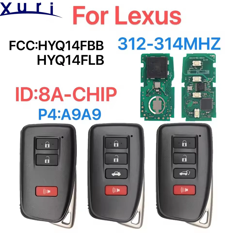 Xuri スマートカーリモートキー レクサス RX330 RX330 RX350 RX450h クラウン 0010BOARD FCC:HYQ14FBB 89904-0E160 312-314MHZ ID:8A-CHIP。