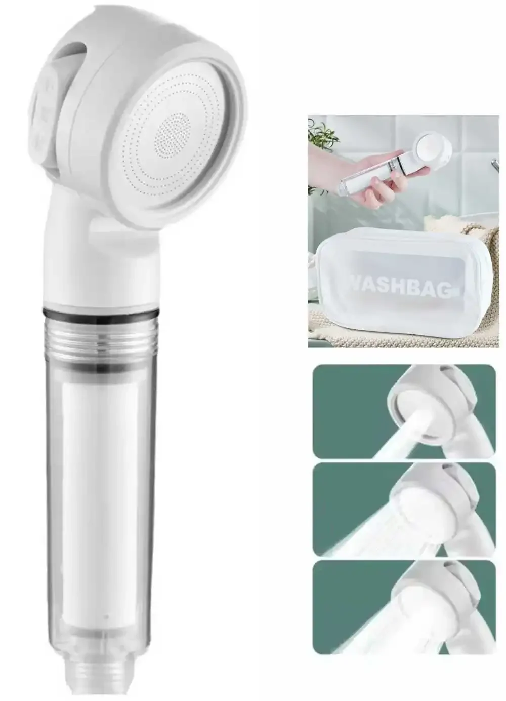 

Three Function Portable Business Travel RV Hotel Essential Shower Head with Filter Massage Pressure Boost Bathroom Accessories