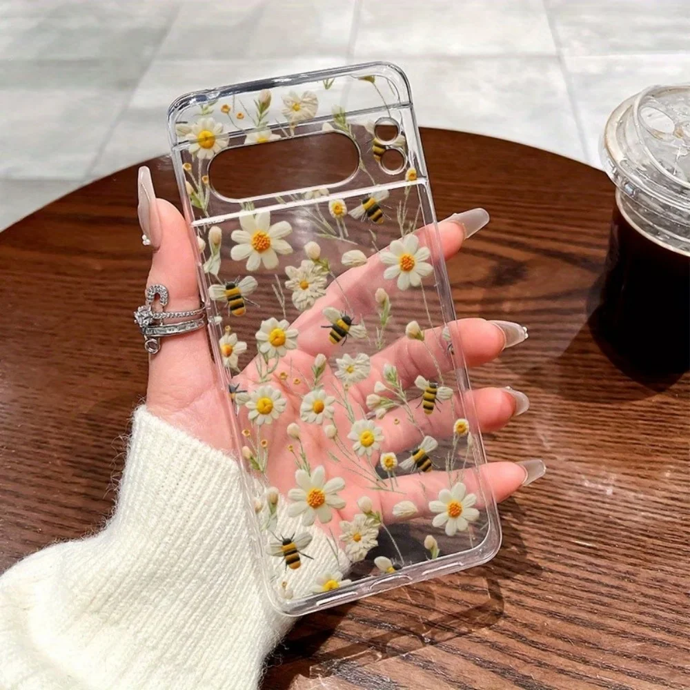 Cute Honeybee Flower Pattern Soft Clear Phone Case For Google Pixel 10 9 8 7 6 Pro XL 9a 8a 7a 6a Soft TPU Shockproof  Cover view 5
