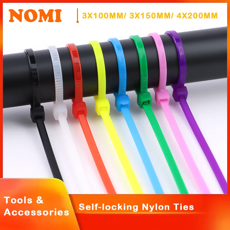 Self Locking Cable Ties Nylon 100/150/200mm Multicolour Plastic Zip Wire Binding Wrap Straps DIY Cable Fasten Organiser