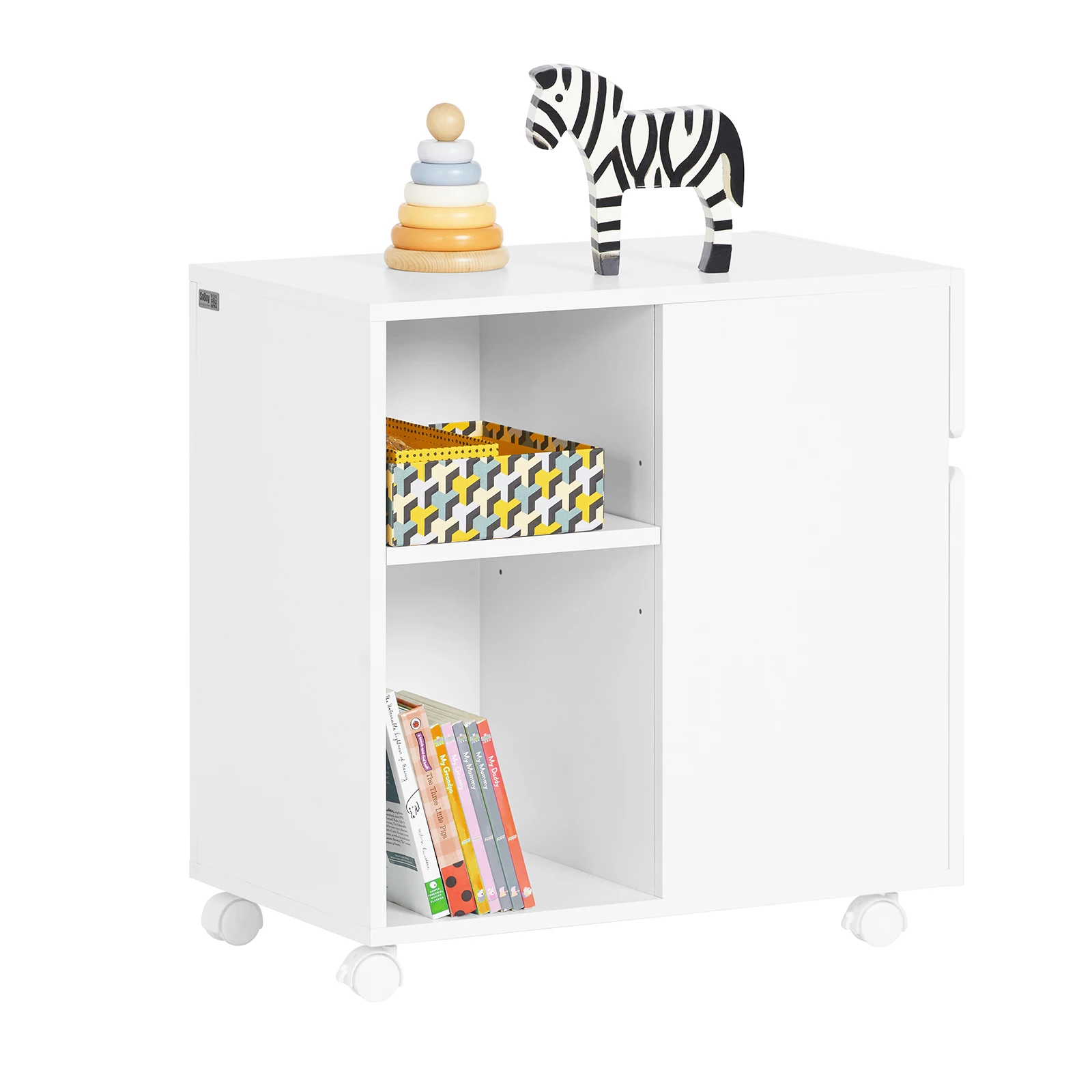 SoBuy ASK05-W Armario de Oficina con Ruedas para Impresora con cajones y Compartimentos 58 x 35 x 59 cm
