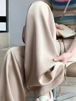 Women's Wide Leg Pants Summer Ice Silk Straight Trousers High Waist Ladies Casual Loose Satin Soft Full-length Pants for Women 2