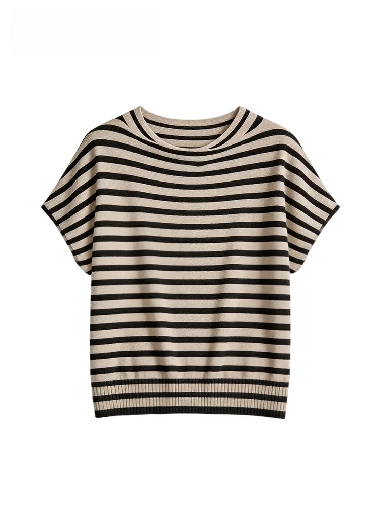 

Cara CLUB plus Size Women's T-Shirt Short Sleeve Casual round Neck Striped Top Shoulder Width Regular Length Spring Fashion