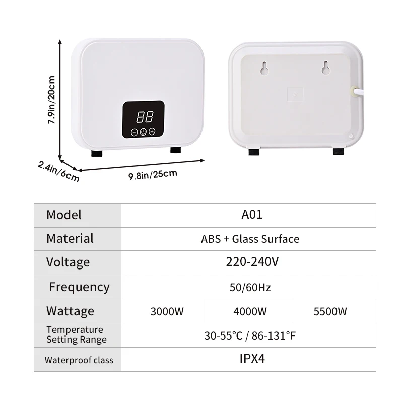 240V Wall Hung Mini Size Source Instant Water Heater Shower for Garage Use