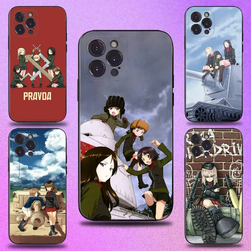 

GIRLS and PANZER Anime Phone Case For iPhone 16,15,14,13,12,11 Plus,Pro Max,XS,X,XR,SE,Mini,8,7,Soft Silicone Black Cover