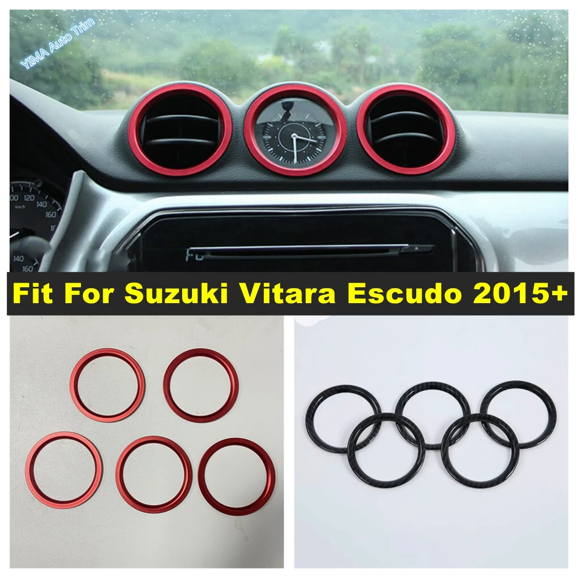 

Dashboard Side Air Conditioning AC Outlet Vent Ring Cover Trim For Suzuki Vitara Escudo 2015 - 2022 Red / Black Car Accessories