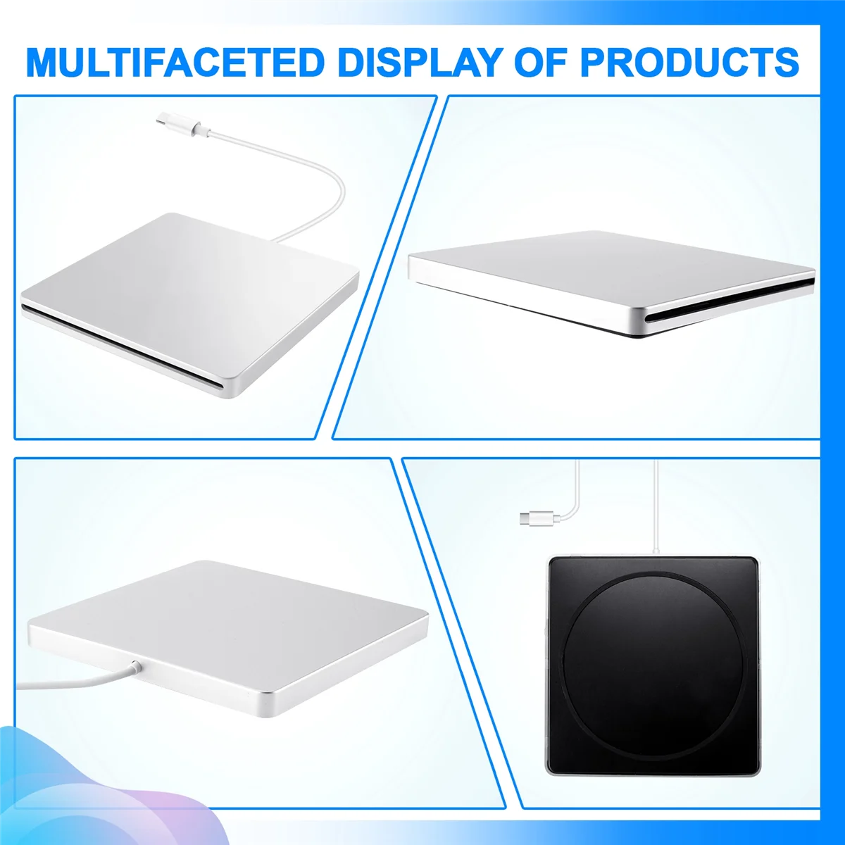New USB External CD/DVD Drive Type C Portable Drive-Free CD Movies Players for Laptop PC Windows Mac,Silver