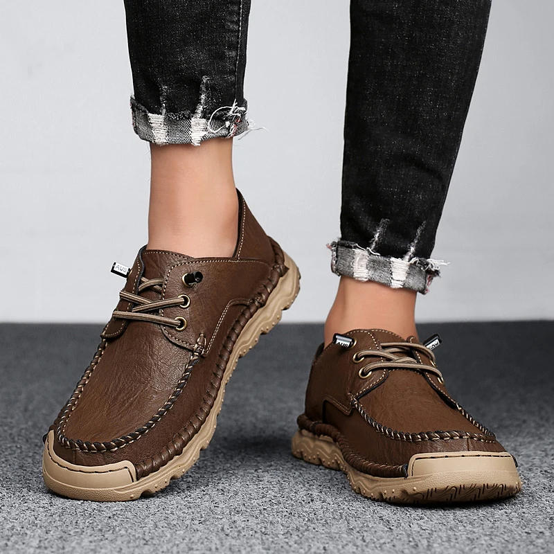 

2025 Новая мужская модная удобная повседневная обувь, мужская обувь, туфли ручной работы на плоской подошве, мужская кожаная обувь высокого качества для вождения, большие размеры