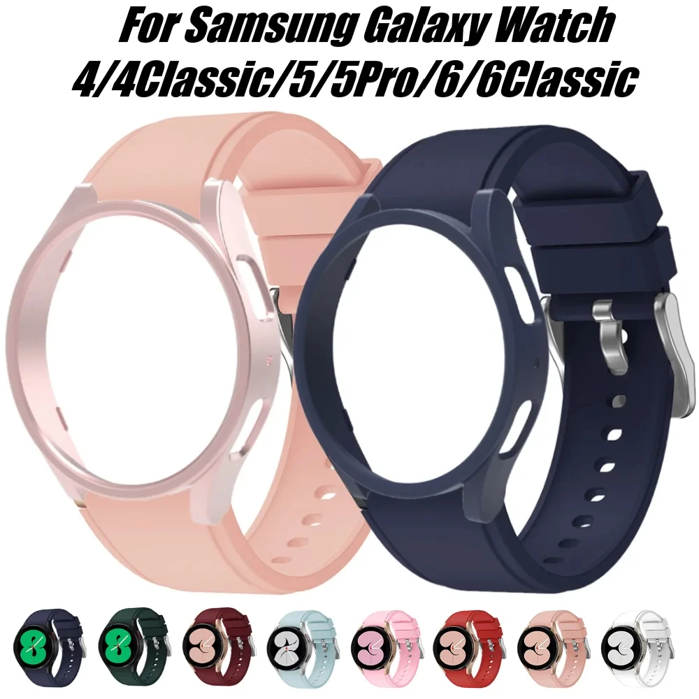 Samsung Galaxy için kılıf + bant izle 4/5/6 40mm 44mm 45mm PC sert Hollow çerçeve koruyucu kapak için Watch6 klasik 43mm 47mm kayış