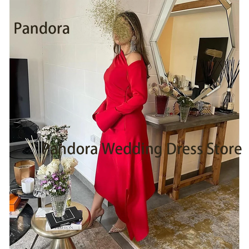 

Pandora Pandora Simple red women's floor-length prom gown off-the-shoulder Mermaid pleats Wedding birthday party formal evening