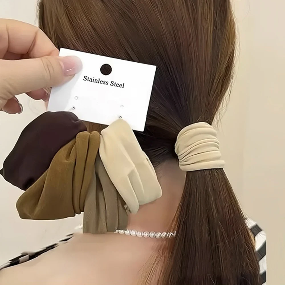 

4Pcs/Set Nylon Scrunchies for Women Girls Soft Wide Elastic Hair Rope Rubber Band Ponytail Holder Ties Fashion Hair Accessories