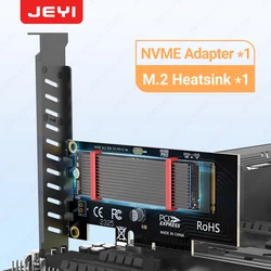 Adaptateur JEYI M.2 PCIe vers NVMe avec dissipateur thermique en aluminium, carte d'extension 64Gbps PCIe4.0 X4 Gen4 NVMe M.2, clé M 2230/2242/2260/2280