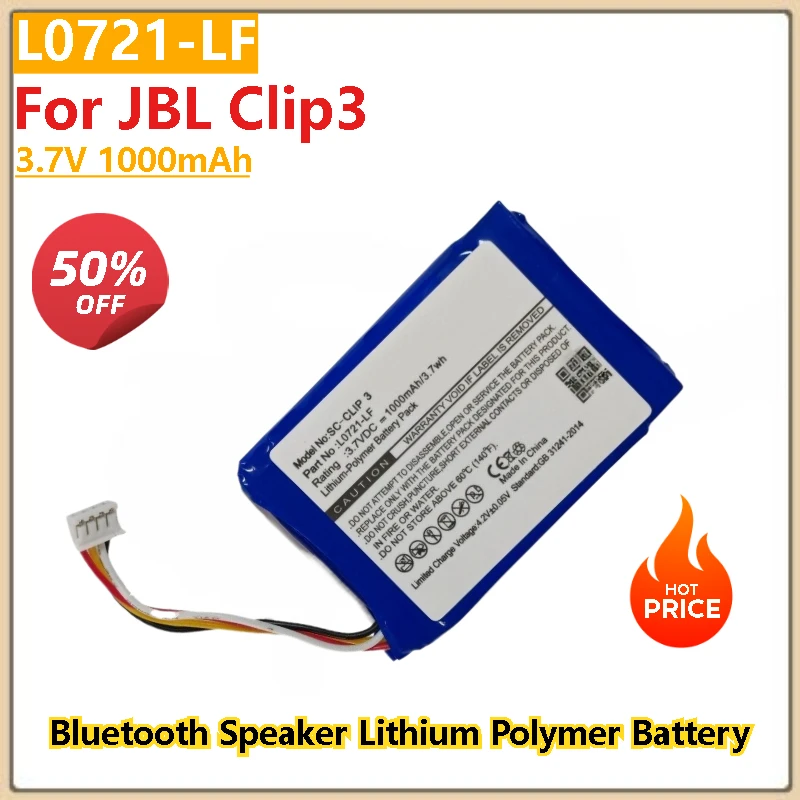 

L0721-LF 3.7V 1000mAh Battery For JBL Clip 3 Bluetooth Speaker Lithium Polymer High Quality