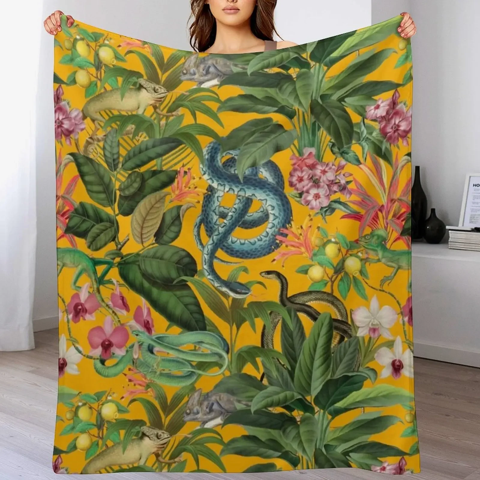 

Copy of Midnight Jungle Bird Tropical Paradise Vintage Botanical Illustration Throw Blanket Christmas blanket gift