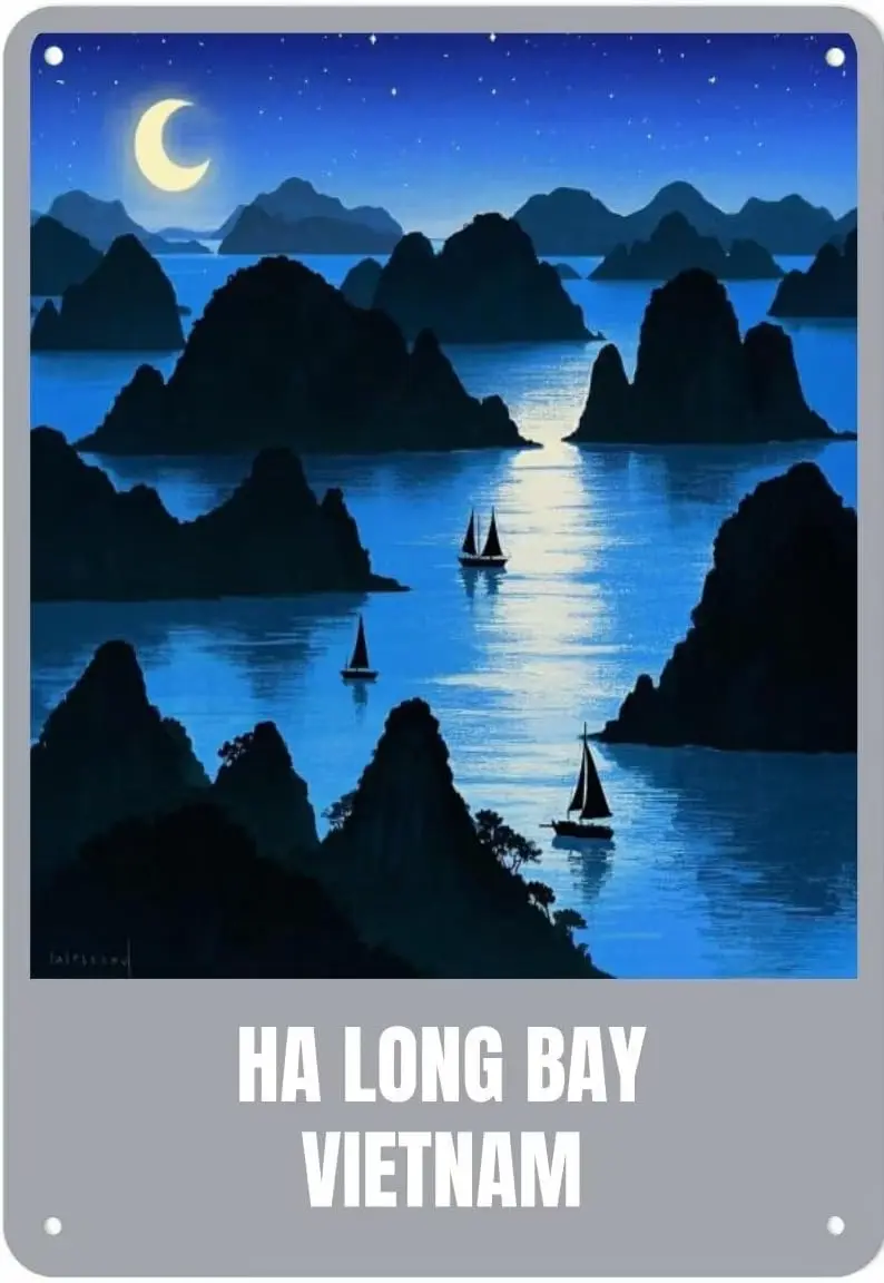 Vintage Metal Sign Ha Long Bay, Vietnam Tin Decor Retro Wall For Home Coffee Bar Funny Aluminum -aluminum