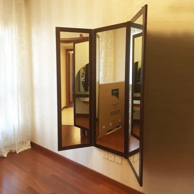 

Wall-mounted dressing folding full-body mirror hidden wall-mounted tri-fold mirror