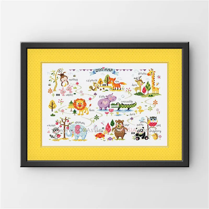 

ZOO MAP DIY Craft Stich Cross Stitch Package Cotton Fabric Needlework Embroidery Crafts Counted Cross-Stitching Kit