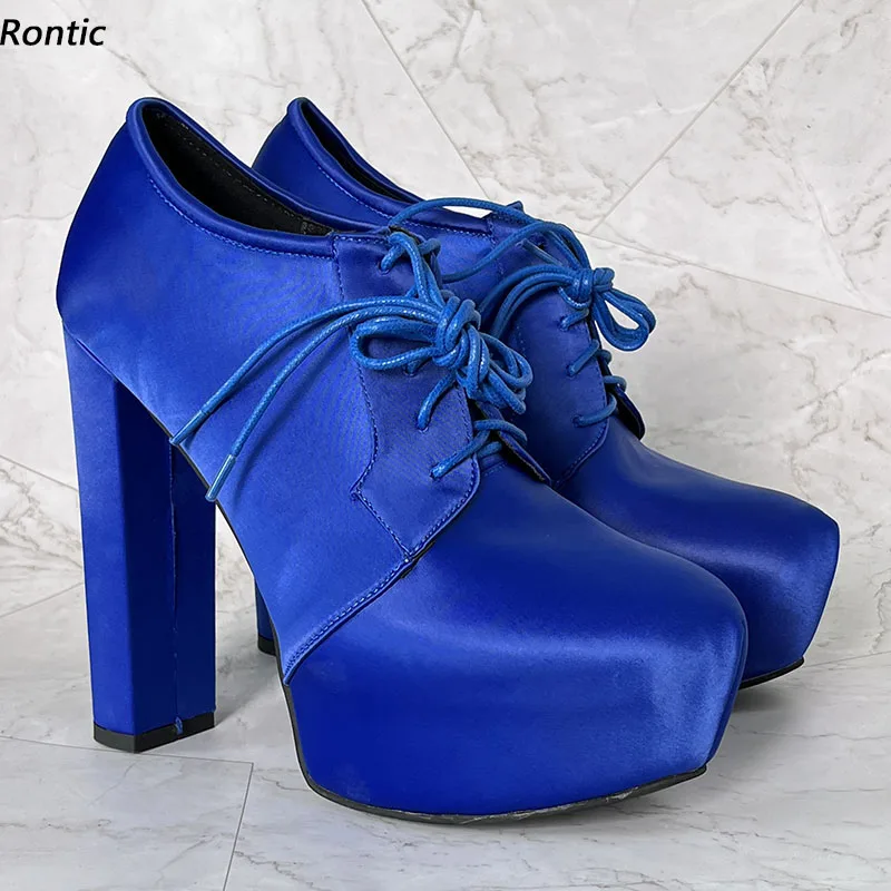 

Rontic New Handmade Women Pumps Platform Chunky Heels Round Toe Beautiful Blue Red Party Cosplay Shoes US Size 5-20