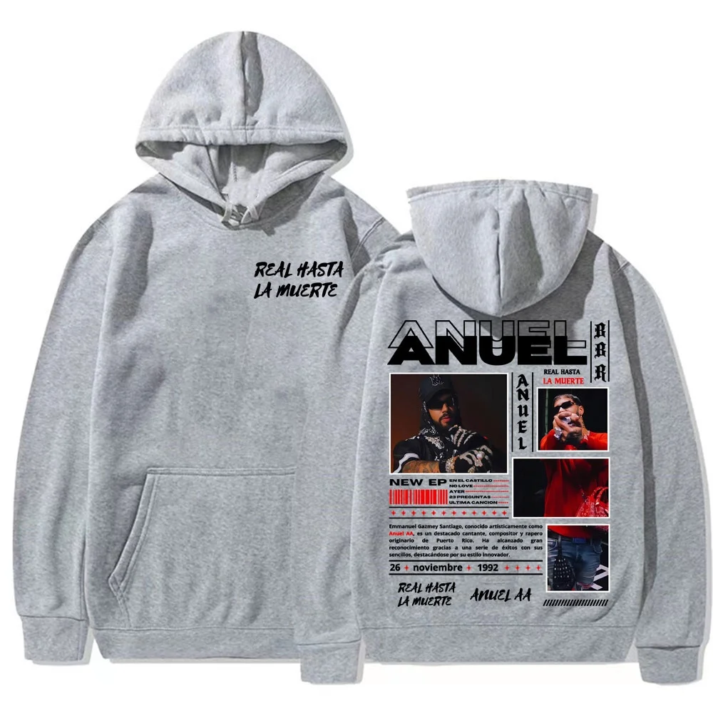 مغني الراب Anuel AA Real Hasta La Muerte نمط مطبوعة هوديي الخريف/الشتاء جديد الرجال المألوف الهيب هوب هوديي غير رسمي