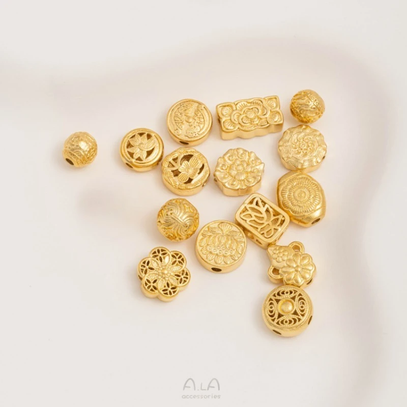 Strong Alluvial Pattern Round Bead Lotus Round Flat Bead Spacer Peach Bead Spacer DIY Woven Bracelet String Bracelet Accessories