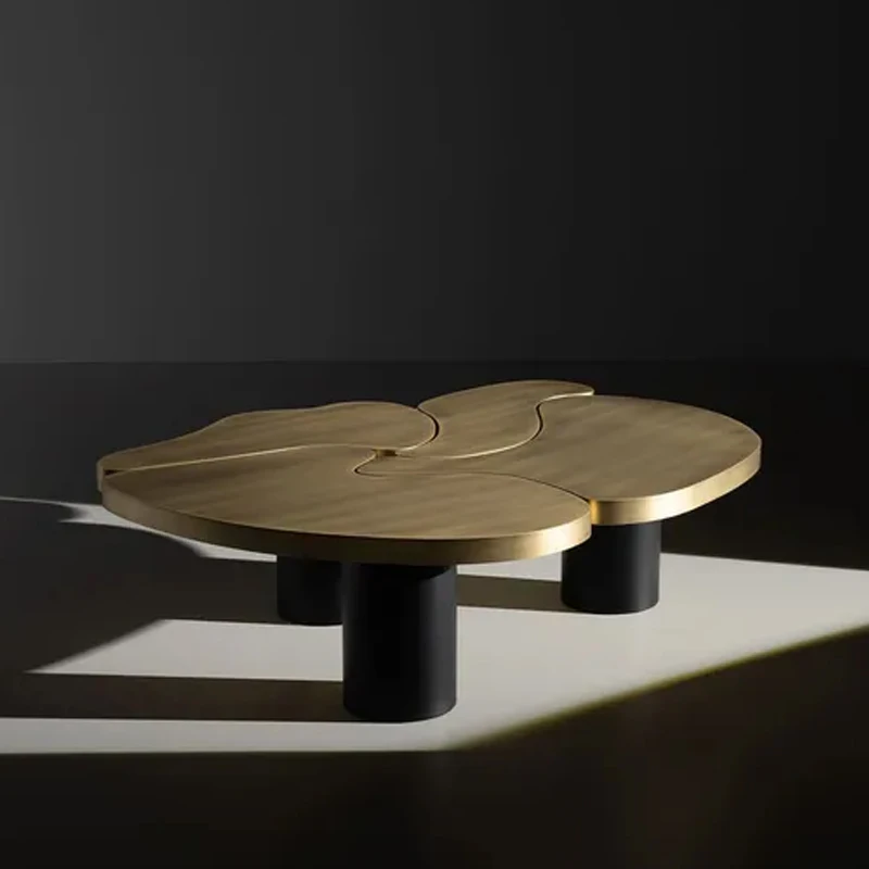 Coffee table living room stainless steel base, irregular center table metal legs sofa side table set