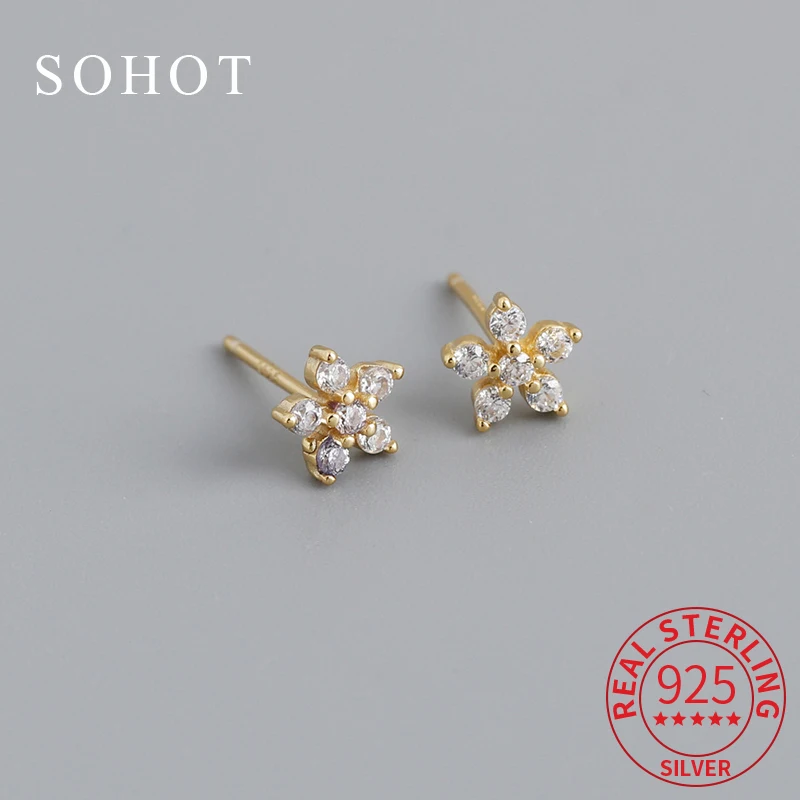 

Real 925 Sterling Silver Colorful Mini Flower Zircon Stud Earrings for Charm Women Cute Fine Jewelry Minimalist Accessories
