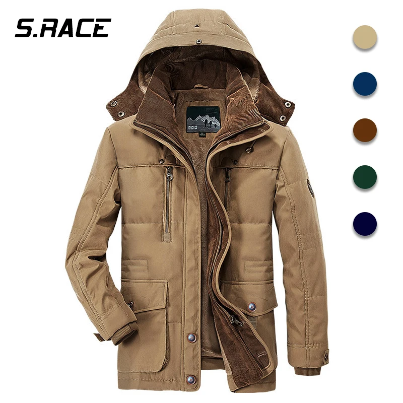 

Men Winter Fashion Parkas Men Warm Fleece Detachable Hat Jacket Parkas Men Casual Cotton Outdoor Fur Trench Padded Jackets Coats