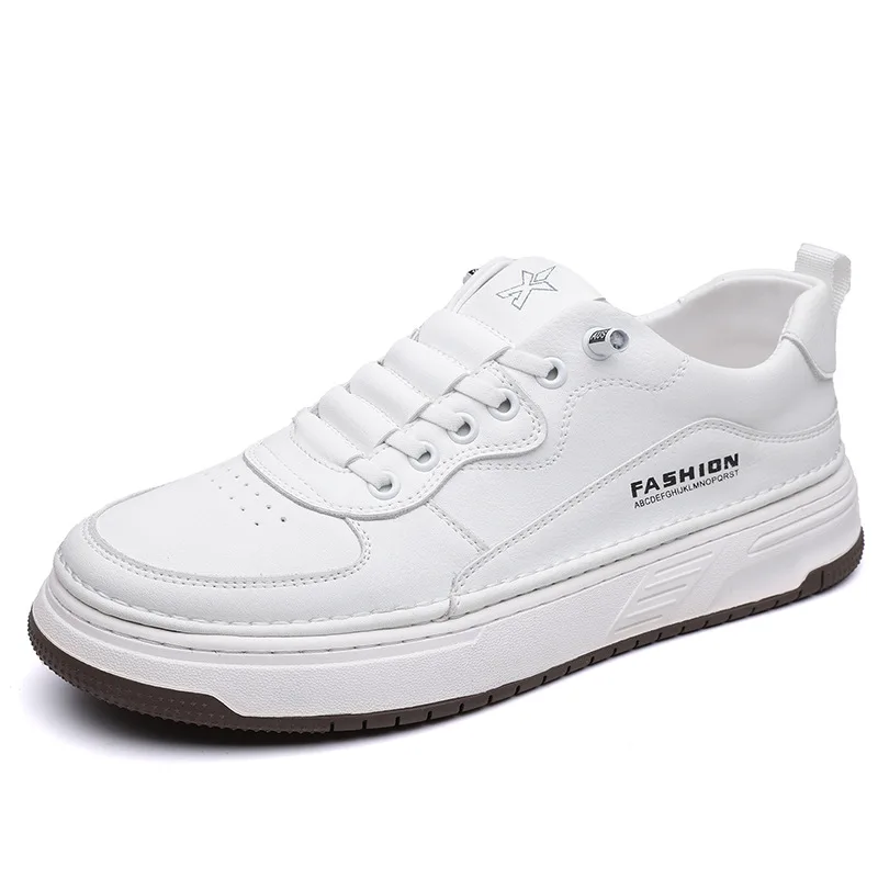 

Spring Autumn Solid Color Leather Sneakers for Men Lace Fashion Casual Board Shoes Man New Designer Platform White Shoes Man