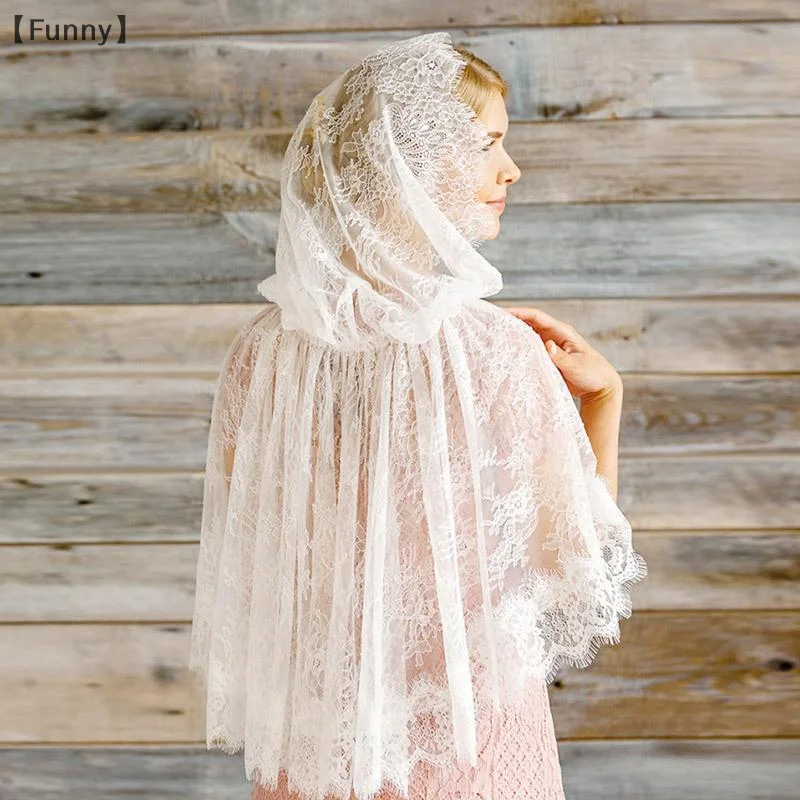

〔Funny〕Woman Lace Shawl Wedding Church Lace Trim Scarf Soft Lightweight Scarf With Hoodie For Hot Weather Sunproof Supplies