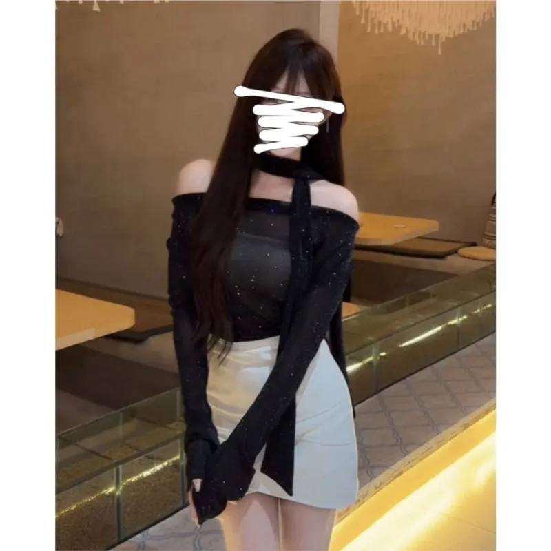 Autumn New Pure Desire Simple Long-sleeved Base Layer For Women  Flowing Belt Slimming And Youthful T-shirt Top