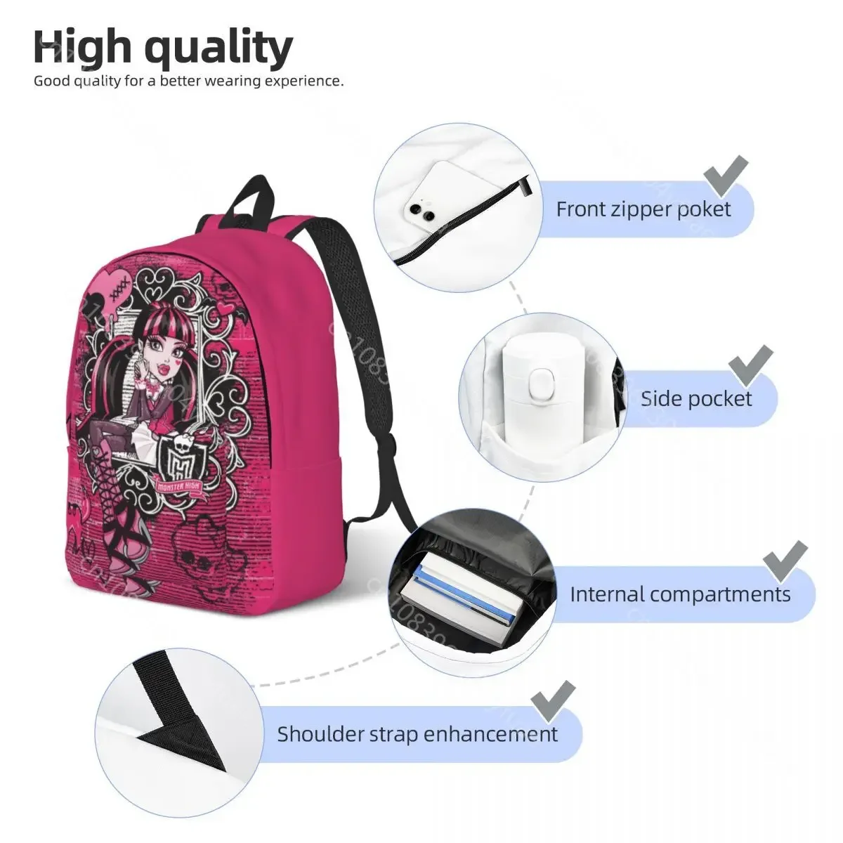 Cartoon Mädchen Rucksack Monster High Student Polyester Reise rucksäcke Weihnachten Geschenk Muster stilvolle Schult aschen Rucksack