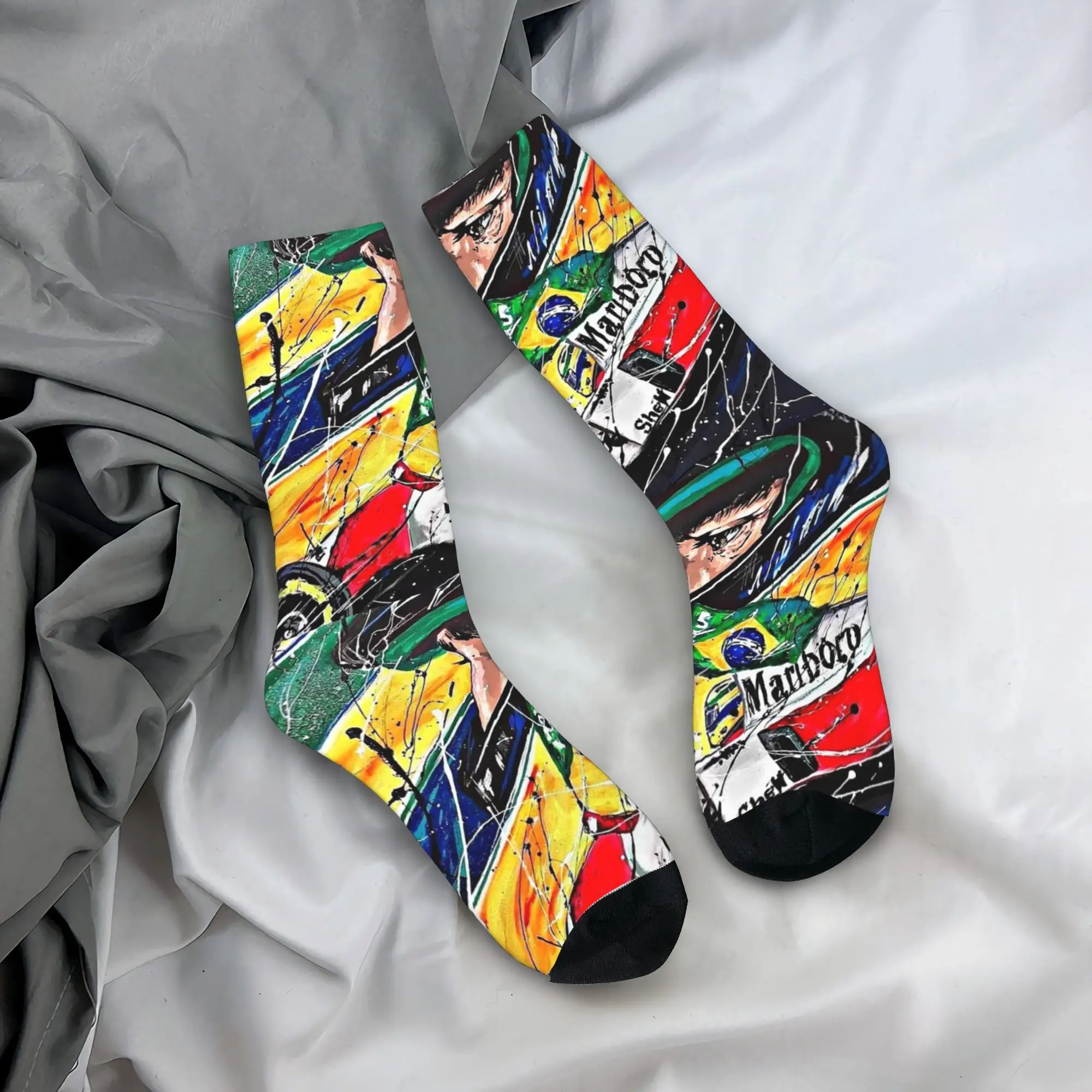 Пользовательские носки с рисунком автомобиля A-Ayrtons, мужские и женские теплые забавные новинки, носки Motor Crew