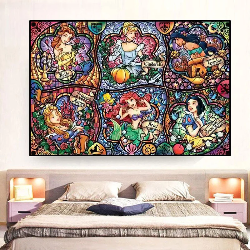 

5D Diamond Painting Full Drill Glass Style Princesses DIY Sticking Drill Embroider Room Decoration Draw Handiwork Material Pack