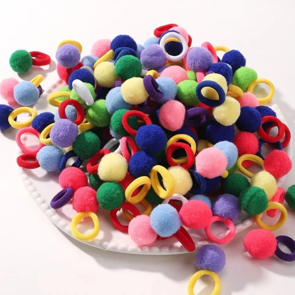 10pcs Kids Elastic Hair Bands Girls Plush Ball Rubber Band For Children Sweets Scrunchie Hair Ties Clip Baby Hair Accessories