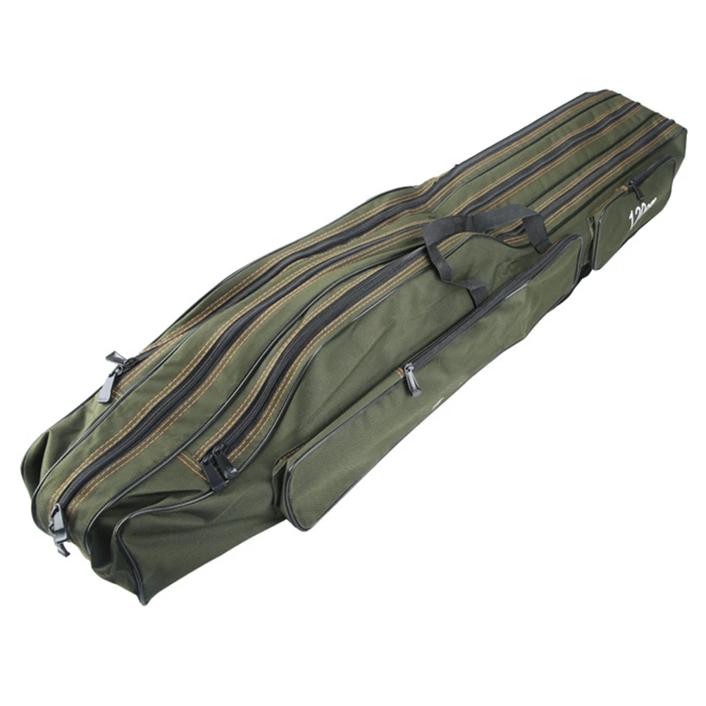 

Waterproof Canvas Fishing Rod Bag 3 Compartments 2 Pouches Rod Carrier With Rubber Bottom Multi-Functional Tote Backpack For