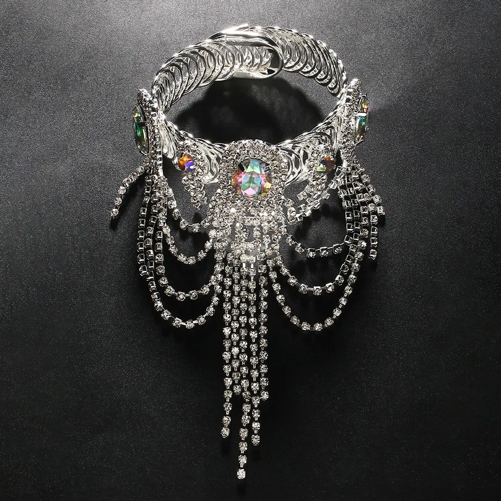 Adjustable Crystal Tassel Arm Chain Armlet Alloy Butterfly Rhinestone Anklet Bling Bracelet Oval Upper Arm Bangle Girls