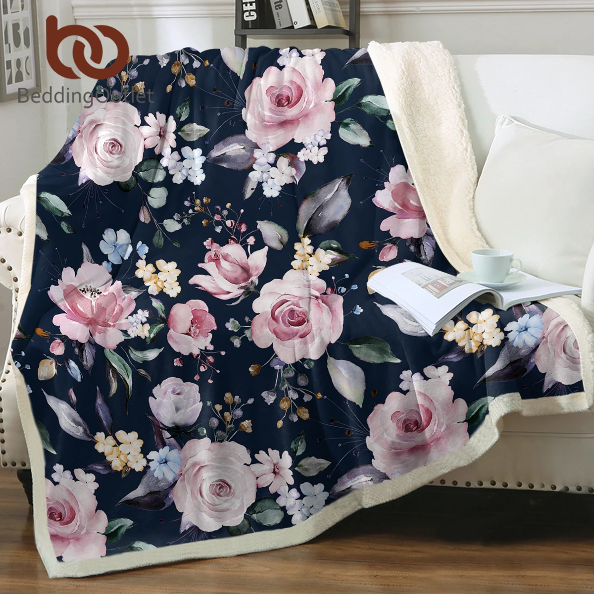 

BlessLiving Spring Flower Blanket Print Sherpa Fleece Blanket 3D Print Bedding Pink for Girls Bedroom or Hotels