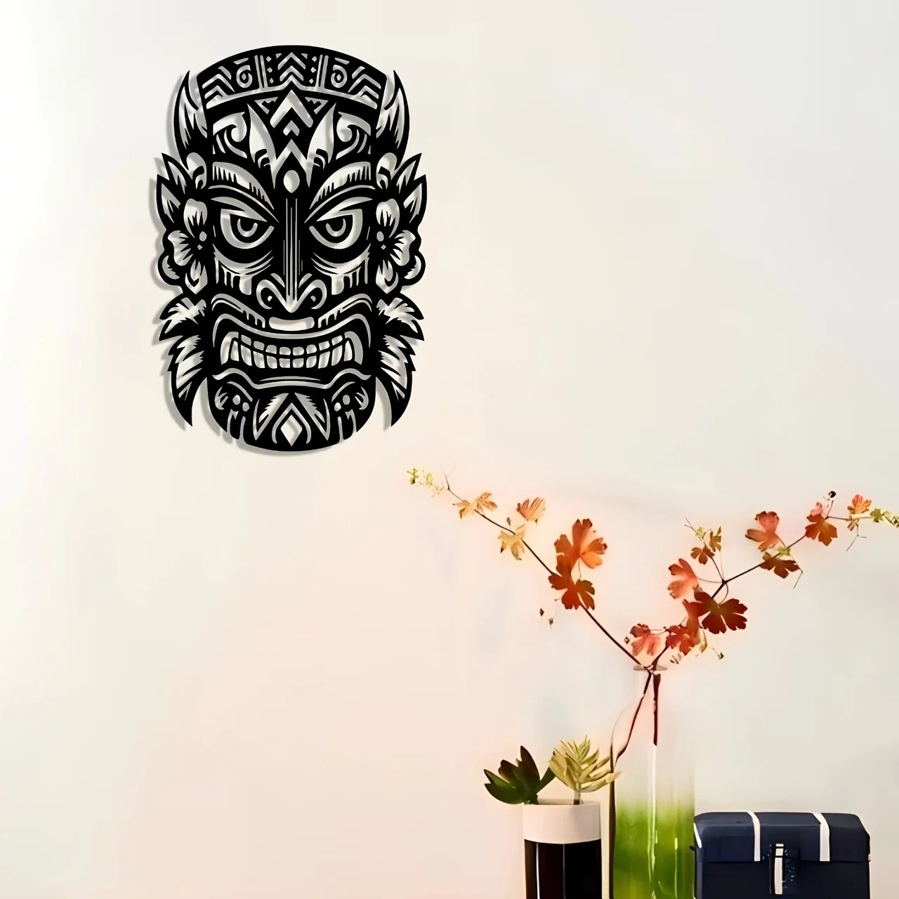 Tiki Mask Iron Wall Art Hawaiian Culture Metal Mural Tropical Powder Coated Rustic Tribal Rustproof Gift Ornament