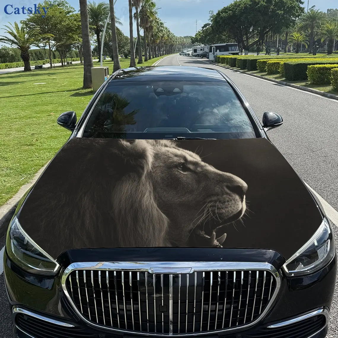 

Мемтический принт льва, наклейки на капот автомобиля, водонепроницаемая самоклеящаяся наклейка на капот автомобиля из ПВХ, защитные наклейки для украшения капота автомобиля,