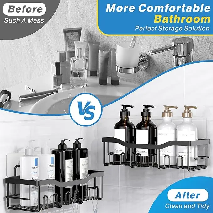Large Capacity Anti-rust Stainless Steel Adhesive Shower Tank No Drilling Wall Storage Bathroom Organizer Home Decoration