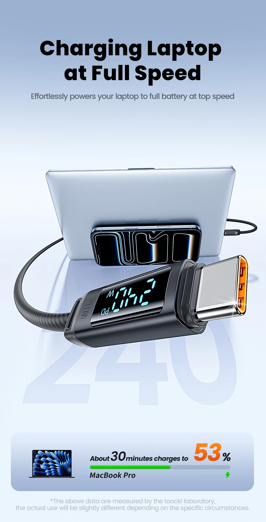 Toocki 240W USB-C-Kabel Typ C Schnellladung PD 3.1 Digitales Display USB-C Silikon-Datenkabel für iPhone16 17 Xiaomi OPPO Macbook – Detail 5