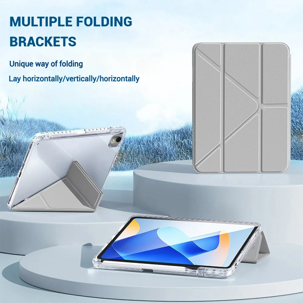Y-Shaped Case for Samsung Galaxy Tab S7 Plus S9 FE S10 S6 Lite P610 A9 Plus With Pencil Holder Multi-Angle Stand Transparent