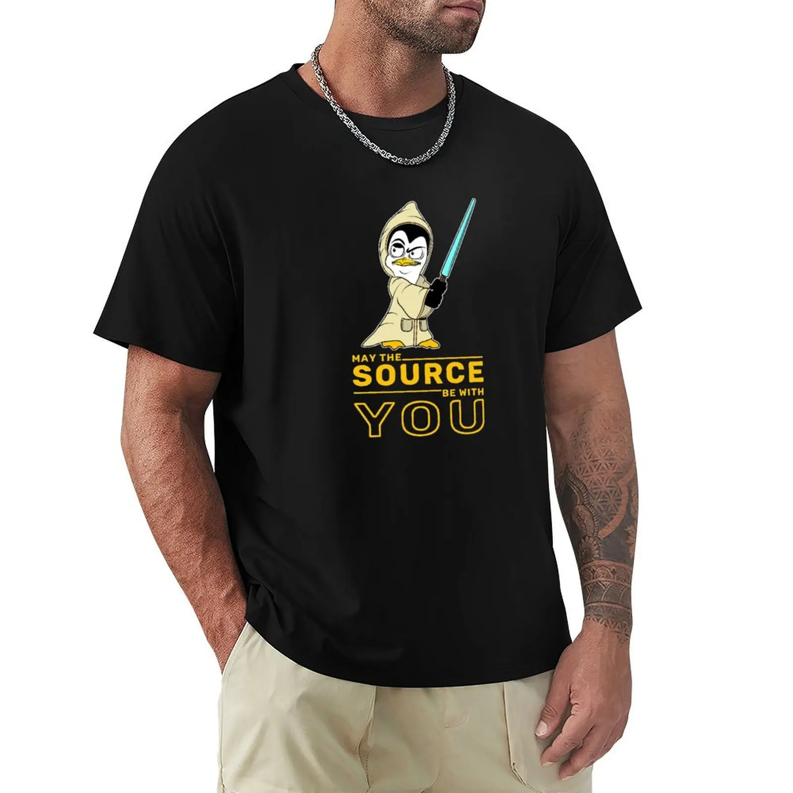 May The Source Be With You Linux Penguin for Linux Admin T-Shirt Large Size Loose Casual Tee