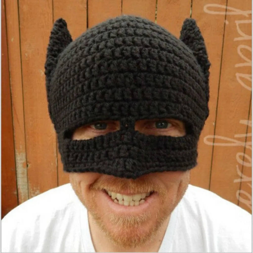 Aldult Batman Hat Woolen Hat Cosplay Costume Men's Thick Knit Beanie Devil Horns Cat Ear Cap Halloween Christmas Party Gift