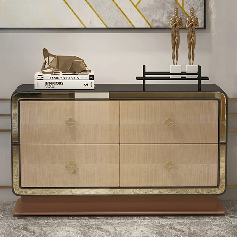 Italian simple decoration dining side cabinet Hong Kong style luxury living room solid wood high-end four-chest cabinet